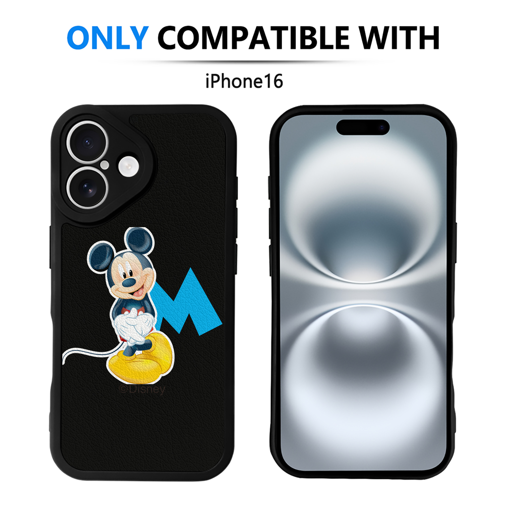 （画像用） ミッキーマウス Mickey Mouse 【iPhone 16シリーズ対応】シリコンスマホケース（レザー調） 材質：シリコン